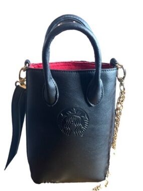 Starbucks Black Mini Tote with Red Lining and Gold Chain strap *